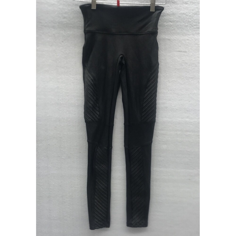 Spanx Womens Faux Leather Leggings Size S/P Vegan Wet Look Black Charcoal
